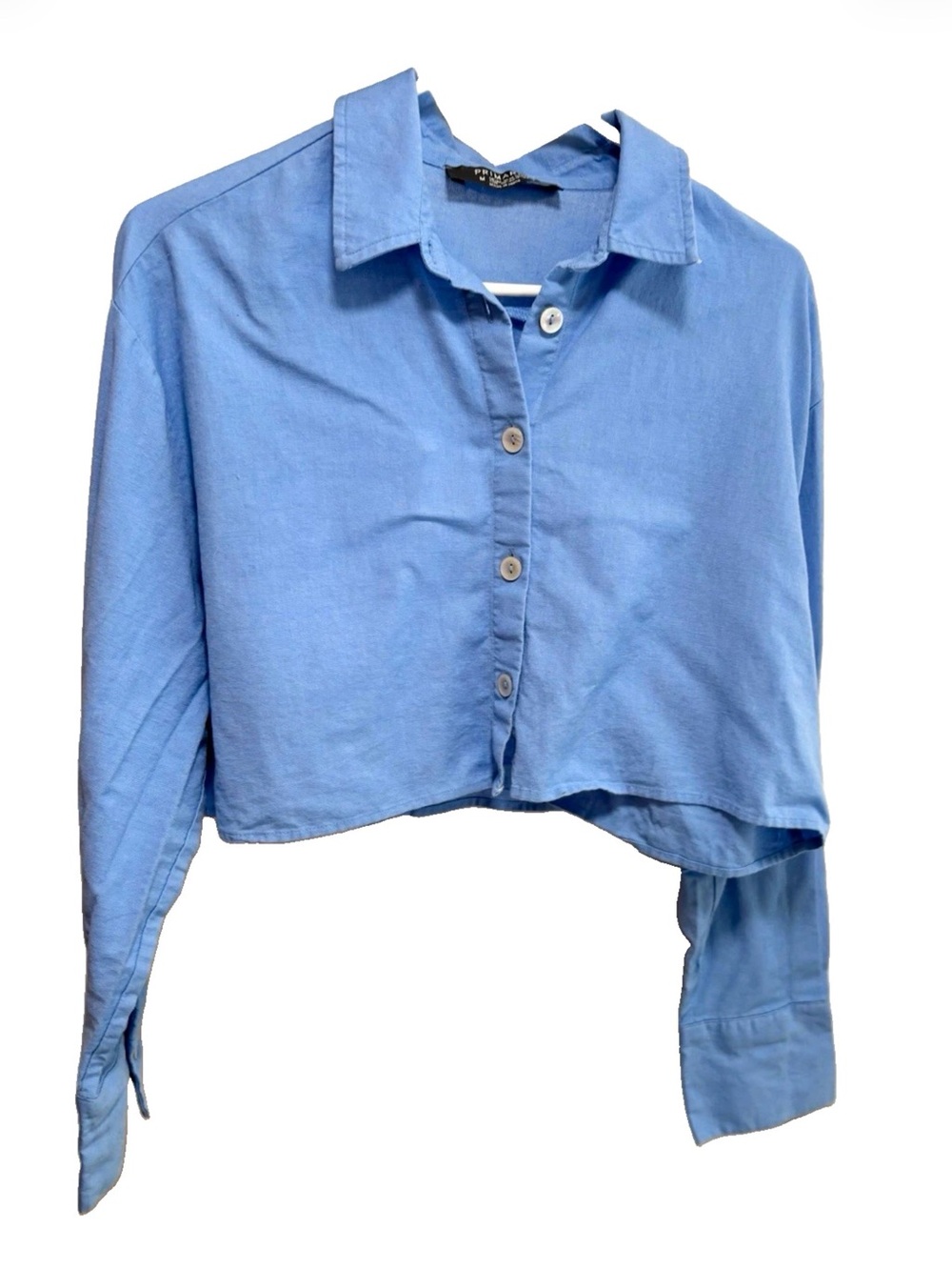 Primark Light Blue Cropped linen blend Button up Shirt